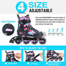 FIHUNY Adjustable Inline Skates for Kids and Adults Light Up Wheels -Pink - Brand New