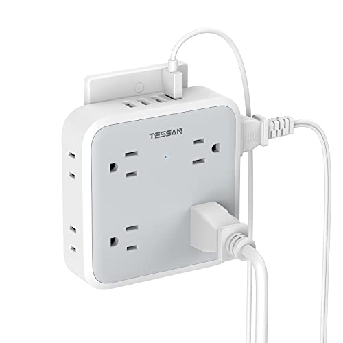 TESSAN Multi Plug Outlet Splitter 4 USB Wall Charger TS-WM1015 - White/Gray Like New