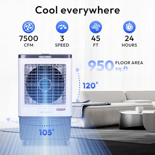 HEXAGO SWAMP COOLER, 7500 CFM EVAPORATIVE, 12 GALLON, 9 FT CORD - WHITE - Like New