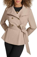 KARL LAGERFELD WOMENS SHORT PEPLUM TRENCH COAT - SIZE: WOMEN MEDIUM - KHAKI - Brand New