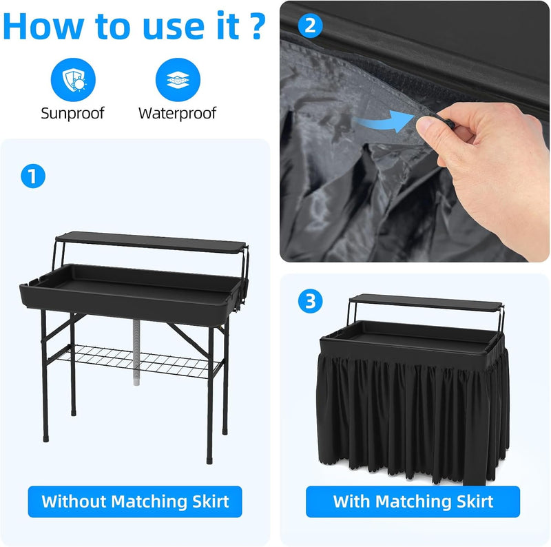 GENERIC DOUBLE-LAYER ICE COOLER FOLDING TABLE PARTY CHILLING TABLE DRAIN - BLACK - Like New