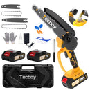 TECBOY 8" 6" MINI CHAINSAW CORDLESS ELECTRIC HANDHELD 2X 2.0AH BATTERY - YELLOW - Like New