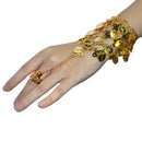 GENERIC ADJUSTABLE BOHEMIAN COIN BRACELET WITH CHAINED RING - GOLD - Like New