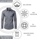 JAMES TAILOR MENS LONG SLEEVE SOLID SLIM FIT DRESS SHIRT - SIZE: MEN XL - GRAY - Brand New