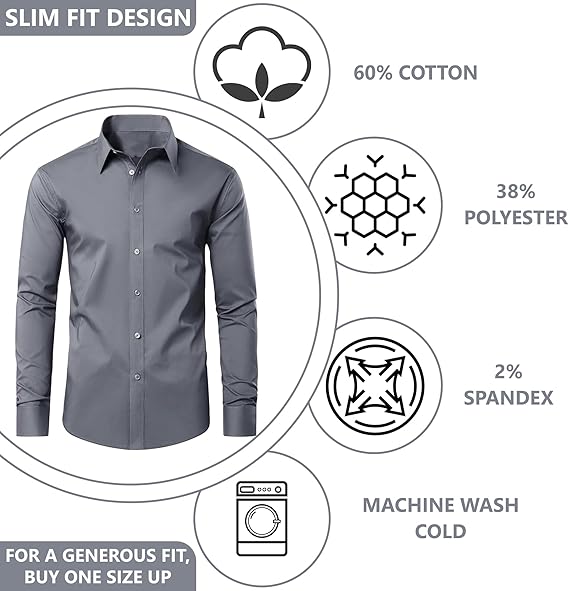 JAMES TAILOR MENS LONG SLEEVE SOLID SLIM FIT DRESS SHIRT - SIZE: MEN XL - GRAY - Brand New