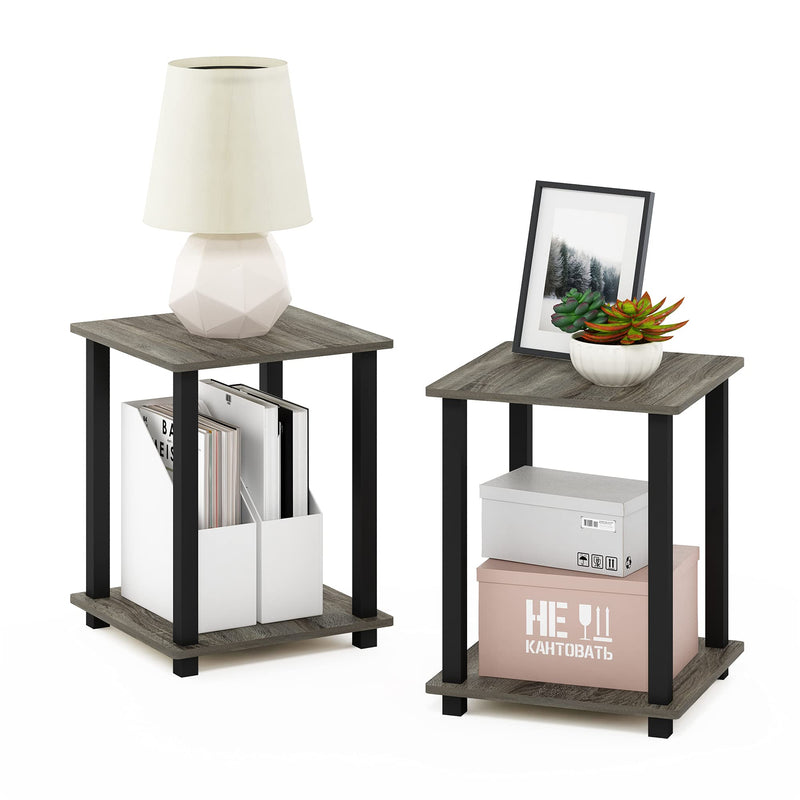 FURINNO SIMPLISTIC SIDE TABLE SET 2 2-TIER END TABLE NIGHTSTAND FR:OAK/BLACK - Brand New