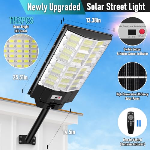 TOWPONICS 12000W 850000LM Solar Street Lights, 1152 LED, 2 Pack- BLACK - Like New