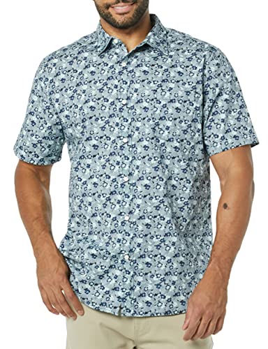 AEM20109SS22 AMAZON ESSENTIALS MEN'S SLIM-FIT SHORT-SLEEVE POPLIN BLUE FLORAL L - Brand New