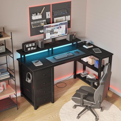LUFEIYA BLACK L SHAPED DESK 47 INCH WRITING STUDY COMPUTER GAMING DESKS - Like New