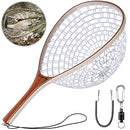 PLUSINNO Fly Fishing Net Wooden Frame Magnetic Release Soft Rubber Mesh - Like New
