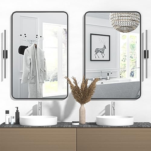 2 Pack Bathroom Mirror Wall Rounded Rectangle 24" x 36" 115103B-2P - Black - Like New