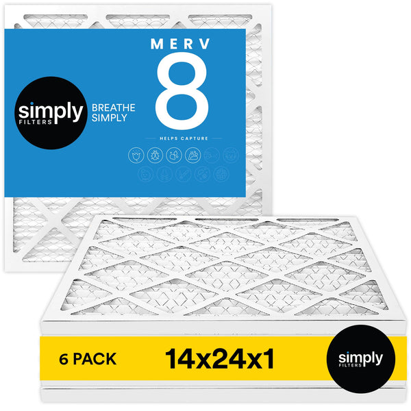 SIMPLY 14X24X1 AIR FILTER MERV 8 MPR 600 6 PACK MF142416 - WHITE - Brand New