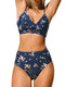 CUPSHE WOMEN'S BIKINI SWIMSUIT HIGH WAISTED - SIZE: WOMEN L - NAVY BLUE FLORAL - Brand New