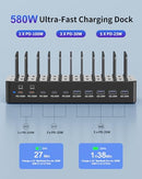 MIZCCDEM 580W CHARGING STATION FOR MULTIPLE DEVICES 10-PORT SJTC-10F - BLACK - Like New