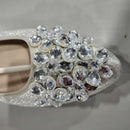 KOSSECO WOMEN'S SHIMMERING SILVER EMBELLISHED FLATS - SIZE: 11 (EU W43) - SILVER - Like New