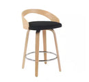 SONIA 26 IN. COUNTER HEIGHT BLACK UPHOLSTERED SWIVEL BARSTOOL - BLACK/OAK - Like New