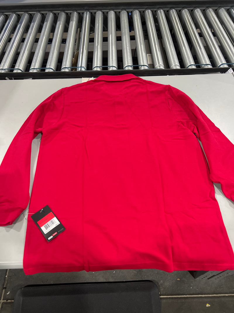 JUMP START MEN'S MODERN FIT LONG SLEEVE POLO SHIRT - SIZE: L - RED - Brand New