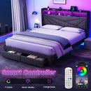DRIFTALIA KING BED FRAME WITH 2 DRAWERS & CHARGING HEADBOARD DARK GRAY - Like New
