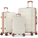 GENERIC 3-PIECE HARDSHELL CHECKED SPINNER LUGGAGE SETS, 20IN/24IN/28IN - BEIGE - Like New