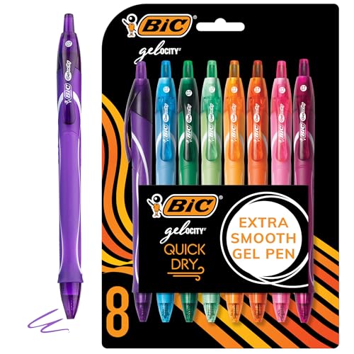 BIC GELOCITY QUICK DRY ASSORTED COLORS GEL PENS MEDIUM POINT 0.7MM 8-COUNTPACK - Brand New