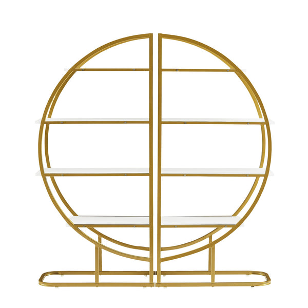 VOXIV 4 TIERS HOME OFFICE OPEN BOOKSHELF ROUND WAYS MDF BOARD GOLD META WHITE - Like New