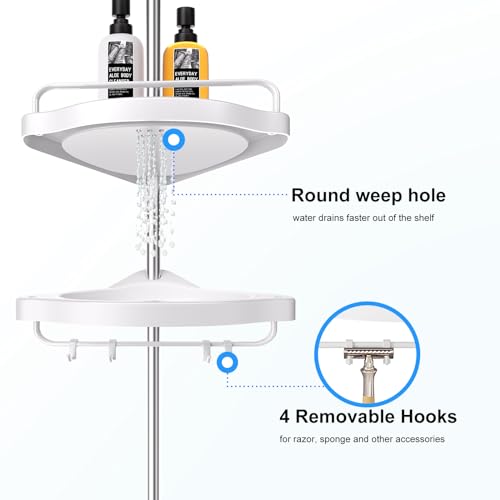 HAMITOR Corner Shower Caddy Tension Pole: Adjustable Stainless Steel Shower New