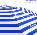 MOVTOTOP 6.5FT BEACH UMBRELLA WITH SAND ANCHOR & TILT MECHANISM - BLUE WHITE - Like New