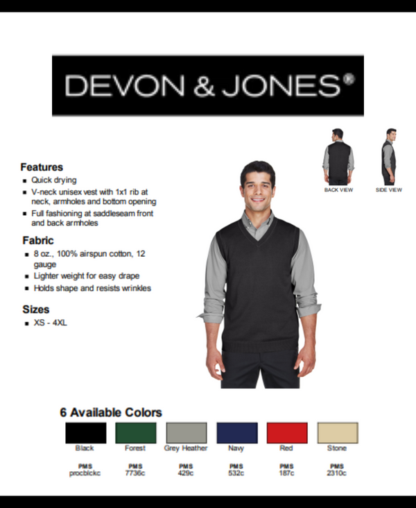 D477 Devon & Jones Adult V-Neck Vest New