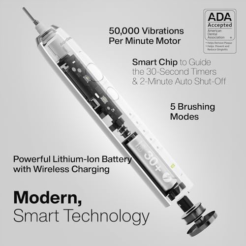 AQUASONIC ELITE ULTRA-WHITENING TOOTHBRUSH ADA 8 PROFLEX BRUSH - WHITE - Like New