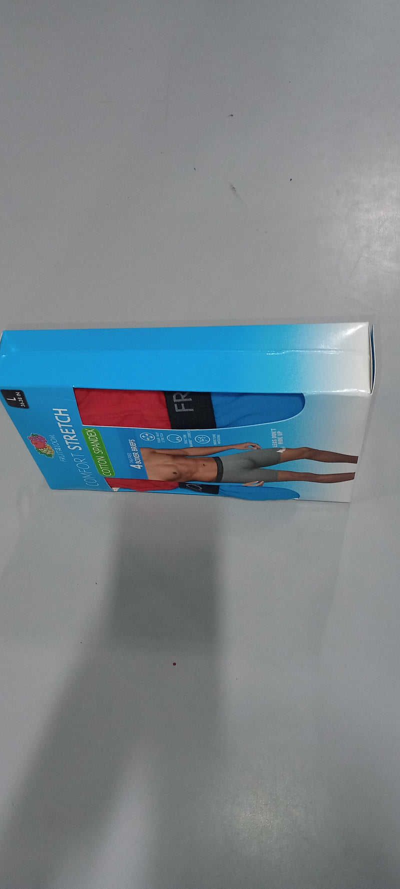 FRUIT OF THE LOOM MEN'S BOXER BRIEFS, 4 PACK, SIZE L - BLUE/GRAY/BLACK/RED - Brand New
