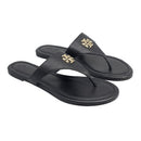 48255 TORY BURCH JOLIE FLAT THONG TUMBLED LEATHER SANDAL BLACK SIZE 9.5 - Like New