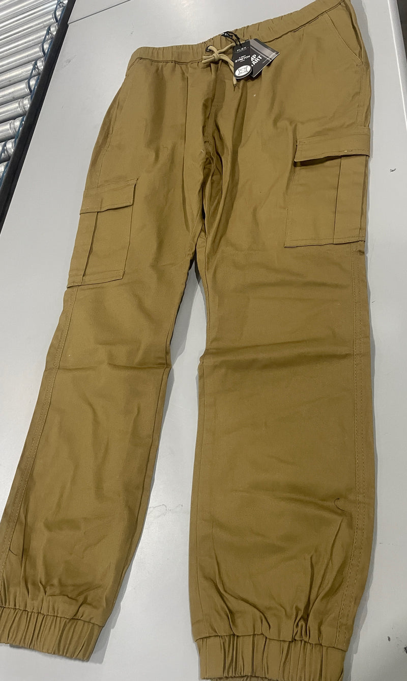 JUMP START FLEX COMFORT PANTS CARGO 4 WAY STRETCH MENS - SIZE : L - DARK KHAKI - Brand New