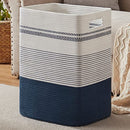 SIXDOVE LAUNDRY HAMPER LARGE WOVEN ROPE BASKET 22" X 17" X 13" DARKBLUE/WHITE - Like New