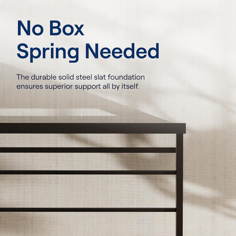 GENERIC METAL PLATFORM QUEEN BED FRAME W/WOODEN HEADBOARD - 14” HEIGHT - WALNUT - Like New