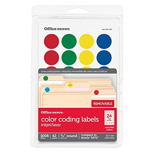 OFFICE DEPOT REMOVABLE ROUND COLOR-CODING LABELS, 3/4IN. DIAMETER, 1,008 - MULTI - Brand New