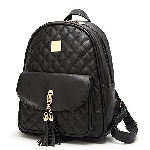 IHAYNER WOMEN SIMPLE DESIGN QUILTED MINI BACKPACK 3PCS LEATHER BACKPACK - BLACK - Like New