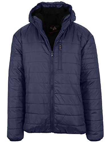Galaxy by Harvic Men's Sherpa-Lined Hooded Polyester Puffer Jacket - Brand New