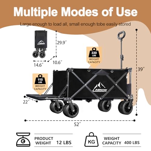 AMNOW COLLAPSIBLE BEACH WAGON CART WITH BIG WHEELS 440LBS LARGE CAPACITY - BLACK - Like New