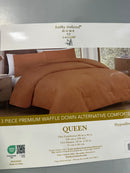 KATHY IRELAND 3 PIECE PREMIUM WAFFLE DOWN ALTERNATIVE COMFORTER SET QUEEN BROWN - Like New