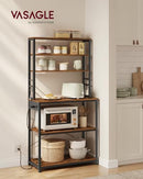 VASAGLE BAKERS RACK POWER OUTLET 31.5 INCHES COFFEE BAR STORAGE - ‎BROWN/BLACK - Like New