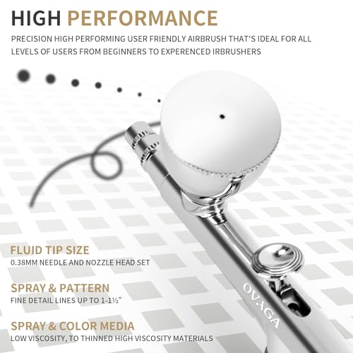 OVAGA AIRBRUSH KIT AIRBRUSH GUN DUAL-ACTION GRAVITY 1/4 OZ CUP - SILVER - Like New