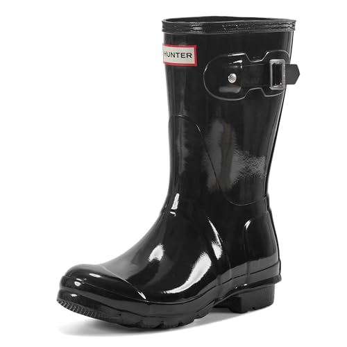 HUNTER WOMEN'S ORIGINAL SHORT GLOSS RAIN BOOTS BLACK WOMEN 8 - Brand New