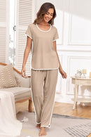 FKeep Stripe Pajamas Set Women Two Piece Nightwear Short Sleeve - Brand New