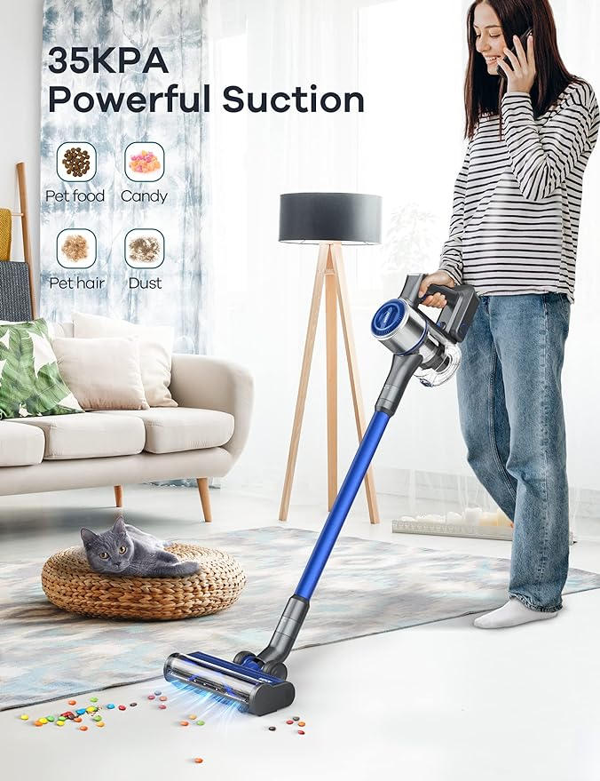 WELOV Cordless Vacuum Cleaner 6 in 1 Lightweight Stick Vacuum Cleaner - BLUE Like New