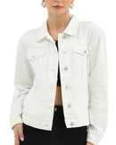 ARGSTAR DENIM JACKET FOR WOMEN BUTTON UP LONG SLEEVE WITH POCKETS WHITE S - Brand New