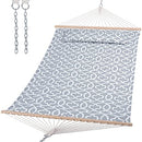 SUNCREAT Double Quilted Hammock with Hardwood Spreader Bar Grey Pattern - Like New