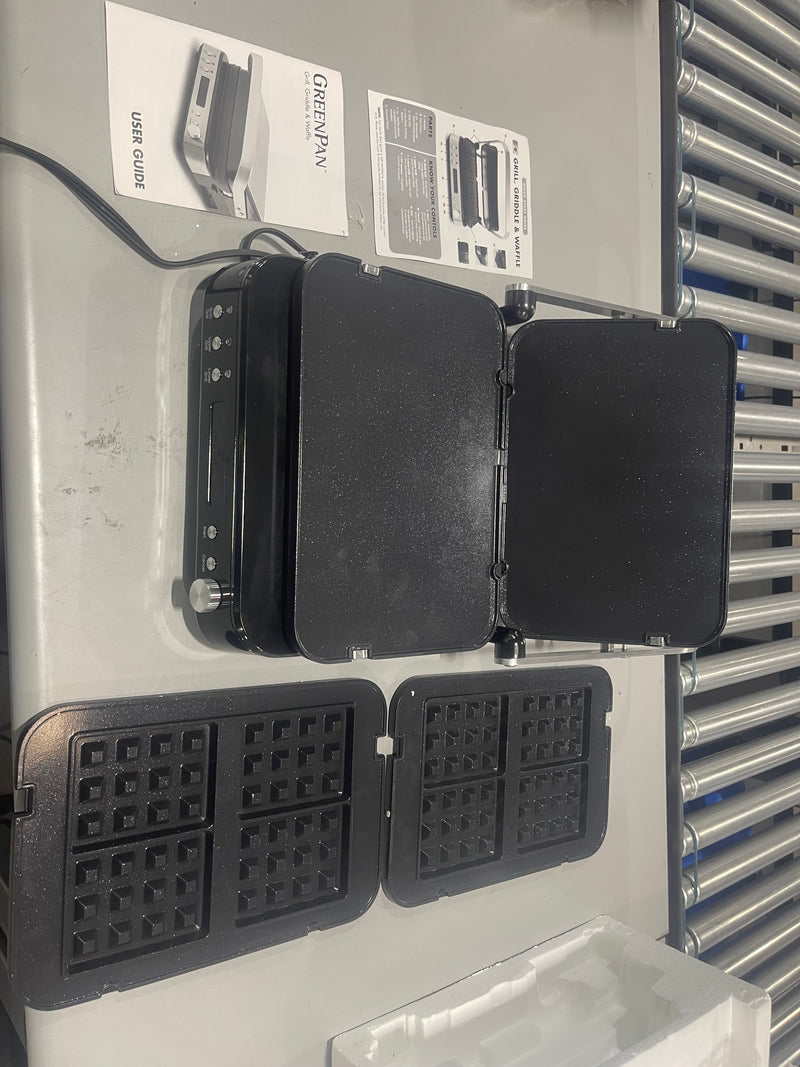 GREENPAN ELECTRIC INDOOR STAINLESS STEEL 6-IN-1 CONTACT GRILL GRIDDLE - BLACK - Like New