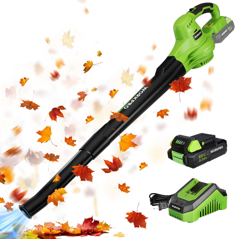 WORKPRO CORDLESS LEAF BLOWER, 20V BATTERY POWERED, W125197A - GREEN/BLACK - Like New
