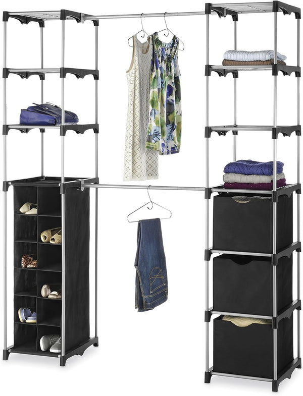 Whitmor Deluxe Double Rod Adjustable Closet Organization System - Silver/Black Like New