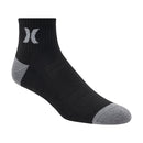 HURLEY MENS QUARTER CREW SOCKS, 6 PAIR - BLACK - Brand New